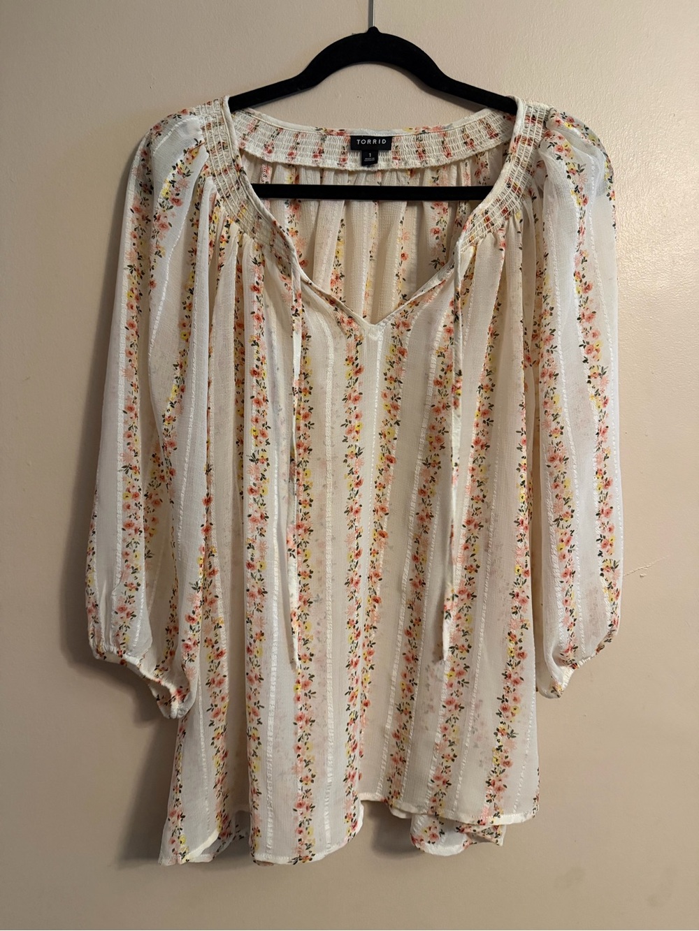 torrid White Floral Stripe Peasant Tunic
